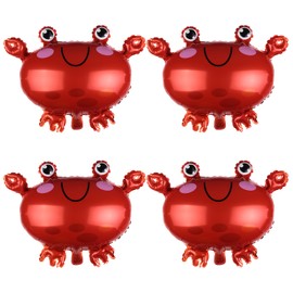 HAICN 4Pieces Crab Foil Balloons Ocean Animal Balloons Cute Crab Photo Prop Baby Shower Birthday Party Decorations Supplies for Under The Sea Party