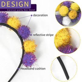 Mardi Gras Headband Carnival Headbands Glitter Purple Gold Fluffy Ball Hairbands Fat Tuesday Hair Accessories Fleur De Lis Hair Hoop for Women Girls Mardi Gras Celebration Parades Festival Headdress