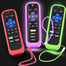 3Pack Case for Roku Remote, Cover for Hisense/TCL Roku TV Steaming Stick/Express Universal Replacement Controller Silicone Sleeve Skin Glow in The Dark Green Red Purple