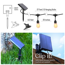Brightech Ambience Pro with Flaming, Flickering LED Bulbs - Solar Panel Powered Hanging String Lights - Commercial Grade Waterproof, Shatterproof Cafe Lights Create Ambience In Your Yard, Deck - 27 Ft
