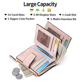 RNIEGA Small Women Wallet PU Leather Card Holder with Coins Zipper Pocket