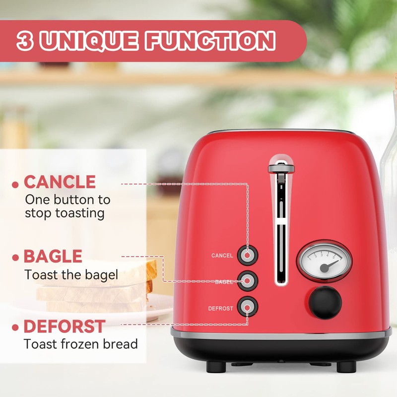 Toaster 2 slice,Retro Stainless Steel Toaster with 6 Settings, 1.5