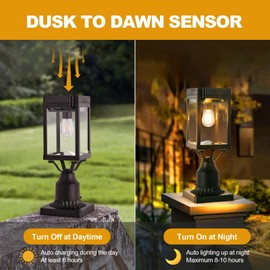 TEBLAMPUE Solar Post Lights Outdoor 1 Pack, Motion Sensor Solar Outdoor Post Light with Pier Mount Base, Square Solar Powered Pole Light for Wood Fence Deck Posts Pathway