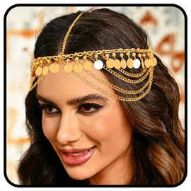 Zoestar Gold Sequin Head Chain Boho Tassel Headpiece Hair Chains Festival Hair Accessories for Women and Girls