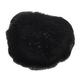 VICASKY Men's Natural Black Short Wig Topper Lightweight Human Hair Toupee for Daily Use for Baldness Covering and Enhancing Volume