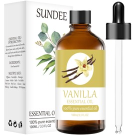 Organic Vanilla Essential Oils 3.3 Fl OZ Aromatherapy 100% Pure Natural Relaxation and Wellness Gift Set Oils for Diffusers Humidifiers, Delicate Grade with Glass Dropper for Air Freshening (100ml)