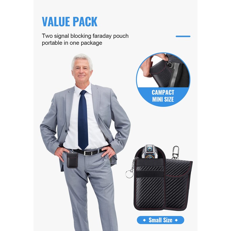 lanpard 2 Pack Small Faraday Pouch with Hook Securing Keyring,