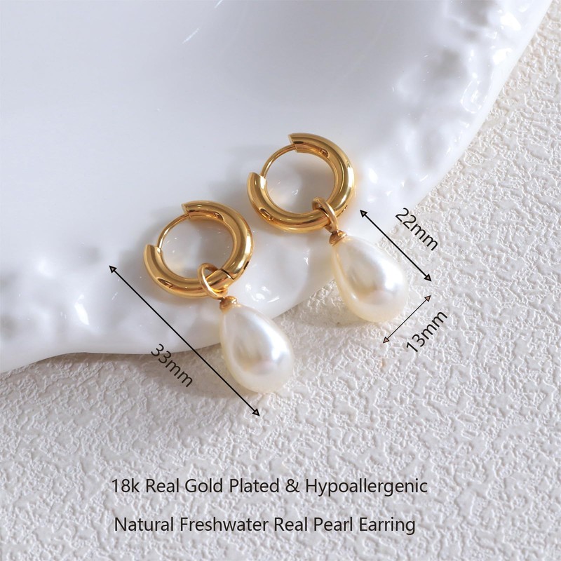 TaYolnFaSo Pearl Earrings for Women 18k Real Gold Plated Natural