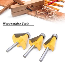 Mesee 3 Pieces Chamfer Edge Forming Router Bit Set, 1/4 Inch Shank Chamfer and Bevel Edging Cutter Bits with Bearing Guide Woodworking Cutting Tool - 15/22.5/30 Degree Cutting Angle
