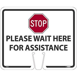 Stop Please Wait Here Cone Sign, 10.375 X 12.625
