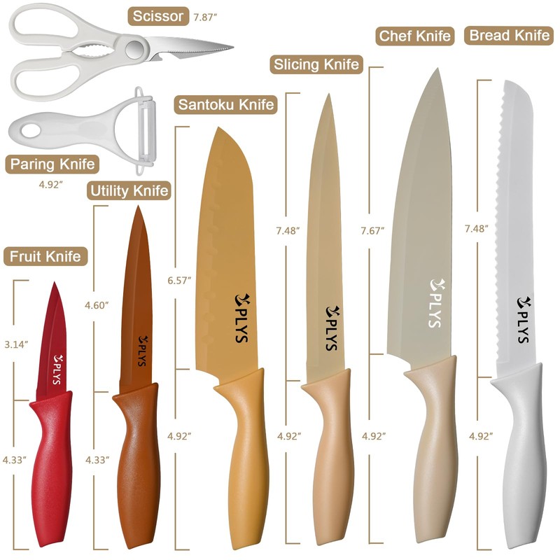 14-Piece Kitchen Knife Set - Stainless Steel Knives, Safety Sheaths