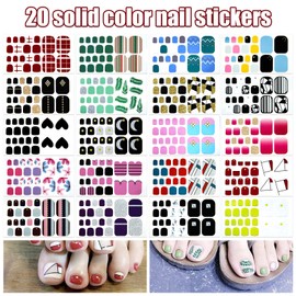 YECIRALA 20 Sheets 440 Pcs Multiple Designs Toenail Stickers for Women Nail Art Wraps Toe Nail Stickers Full Nail Wraps Gel Toe Nail Polish Strips Toenails Wraps Stick On Nail Polish Stickers Kit