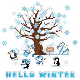 84pcs Winter Bulletin Board Decorations for Classroom, Hello Winter Christmas Bulletin Board Decoration Set Snowflake Penguin Snowman Tree Paper Cutouts for School Home Wall Window Decor