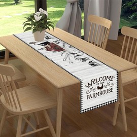 Farmhouse Rooster Table Runner, Rustic Farm Animals Cow Pig Chicken Coffee Table Center Decor for Home Kitchen Dining Patio Holiday Party Indoor Outdoor Table Decorations, 13"x90" Inch