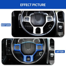 SQQP Steering Wheel Cover Trim Interior Decoration Accessories for 2011-2018 Dodge Ram1500 2500 3500 (Blue)