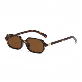 WDZAYXC Classic Rectangular Sunglasses Retro Slim Lenses Vintage Rectangle Sunglasses (Leopard/Brown)