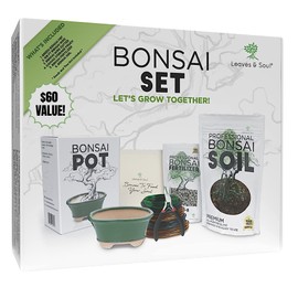 Complete Bonsai Set - Small Green Oval Bonsai Pot with Soil, Fertilizer Pellets, 160ft of Bonsai Hobby Wire, Cutter and Storage Bag - DIY Gardening Starter Set - Plant Repotting Supplies