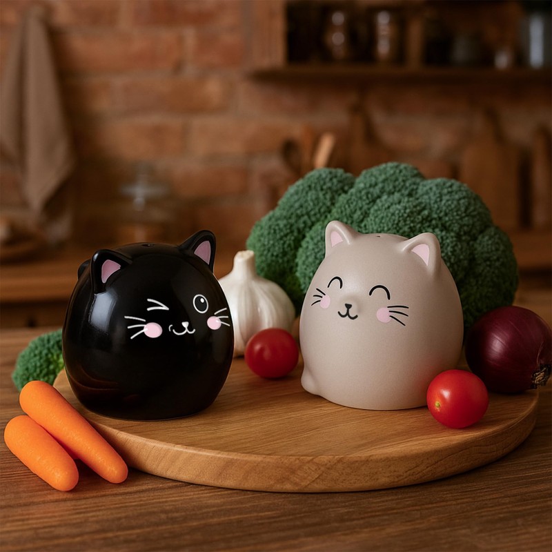 Legami - Kitty-Themed Ceramic Salt and Pepper Set - Hand