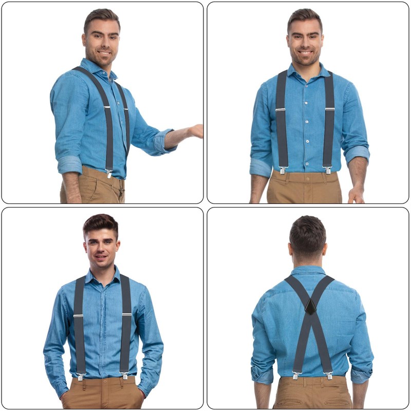 Men's Suspender Heavy Duty for Men Grey Braces Adjustable with