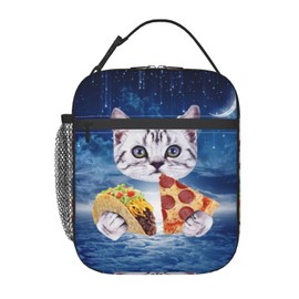 DORKEIXIA Funny Galaxy Cat Sky Pizza Taco Insulated Lunch Bag Portable Reusable Zipper Lunch Box For Men Women Work Picnic Travel Camping