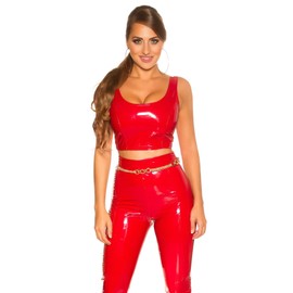 Koucla Top Leather Look Wetlook Crop Top Lacquered Look Tank Top, red