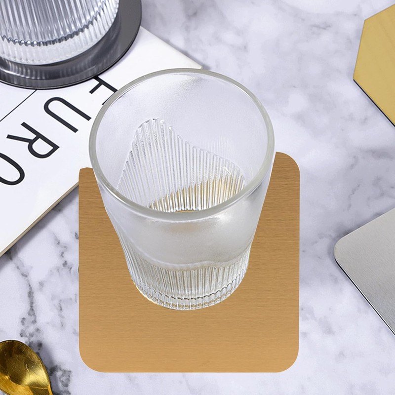2Pcs Square Stainless Steel Cup Mats, 8.5cmx8.5cm Silver Stainless Steel