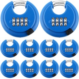 Maitys 4 Digit Combination Locks Stainless Steel Code Disc Lock Combo Padlock with Hardened Steel Shackle for Sheds Locker Storage Unit Gym Fence Gate Outdoor Indoor, Round (10, Blue)