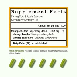Doctor's Recipes Moringa 11,000 mg de potencia, Superalimento Verde Completo, Apoyo Antioxidante Natural, Sin OMG, 60 cápsulas veganas, Sin cafeína, S