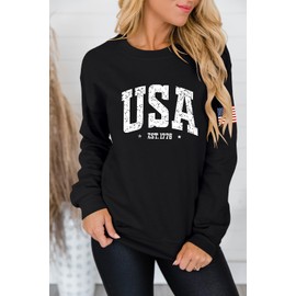 Dressmine Womens USA Sweatshirt Long Sleeve 4Th Of July 1776 Shirts Cute Crewneck Knit Pullover Black XX-Large