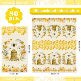 JarThenaAMCS 80Pcs Bee Floral Guest Napkins Watercolor Honey Bee Disposable Paper Napkin Bee Honeycomb Dinner Hand Towel Napkin for Spring Summer Baby Shower Birthday Party Supplies
