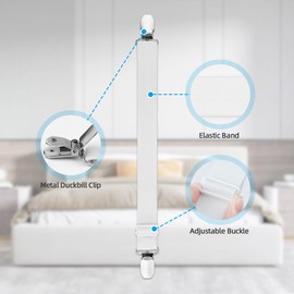 AUAUY Bed Sheet Clips, Bed Sheet Tensioners, Adjustable, Pack of 8 Elastic Tensioners for Bed Sheets, Sheet Tensioners with Metal Clips, Bed Sheet Tie Down Straps for Bed Sheet, Mattress, Ironing
