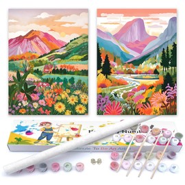 2 Pack Landscape Mountains Paint by Numbers with Rolled Canvas in Colorful Box, DIY Mountains and Flowers Oil Painting Kits for Beginner,Scenery Paint by Number Kit for Home Wall Decor 12X16 Inch.