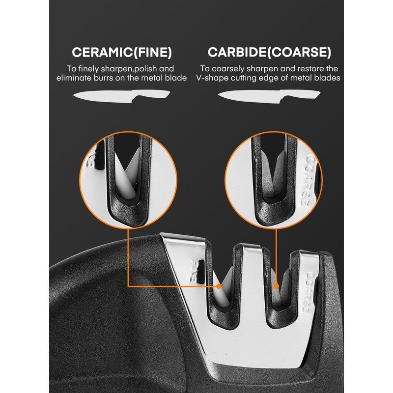D.Perlla Black Knife Set with Sharpener 7 Pieces Stainless Steel