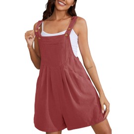 Muchpow Women's Short Overalls Summer Casual Adjustable Strap Loose Linen Short Bib Overalls Jumpsuit Rompers, Brick Red, Medium