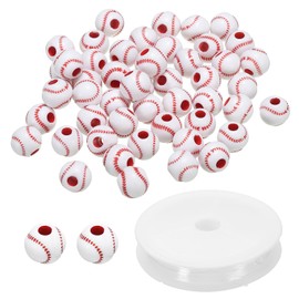 PATIKIL 12mm Acrylic Softball Beads Bulk, 100 Pack Sports Ball Beads Bulk Round Sports Spacer Beads with 4.4 Yard Elastic Rope for DIY Crafts Bracelet Necklace Making, Red White