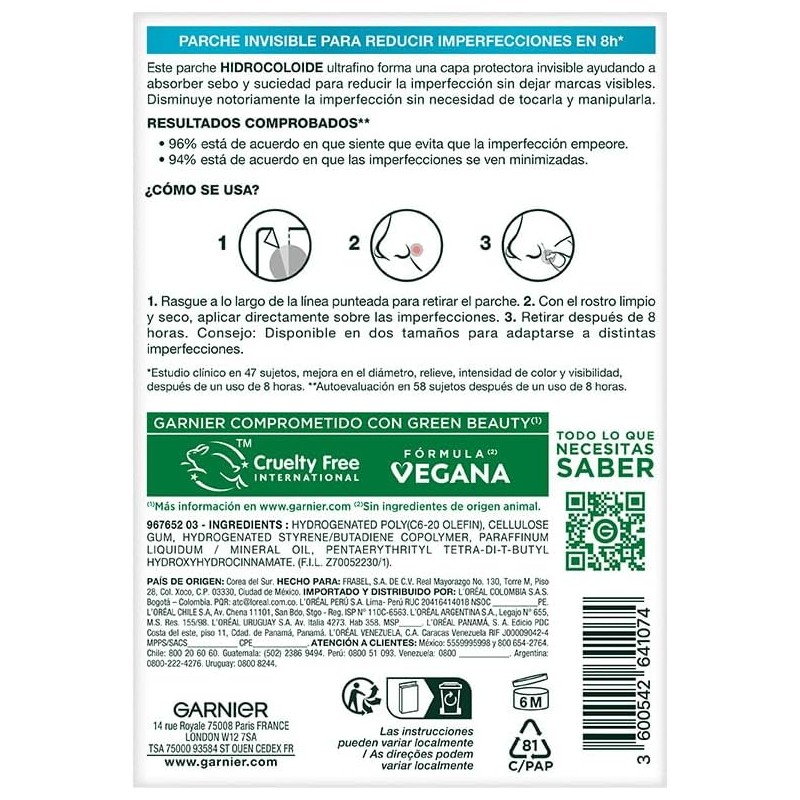 Garnier Pimple Patch Invisible, Parches Hidrocoloides Para Acné, Reduce Imperfecciones