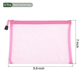 YOKIVE 6 Pack Mesh Cosmetic Bags, A5 Nylon Pencil Cases | Zipper Travel Organizers Makeup Pouch, Great for Home(Pink)