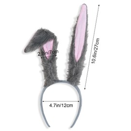 Haakong Bunny Ears Headband Long Furry Rabbit Ears Headband Bunny Costume Accessories for Women (Grey)