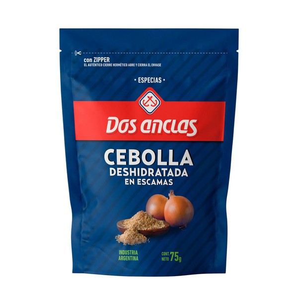 Dos Anclas Cebolla Deshidratada En Escamas Dehydrated Onion Spice, 75 g / 2.64 oz pouch (pack of 3)