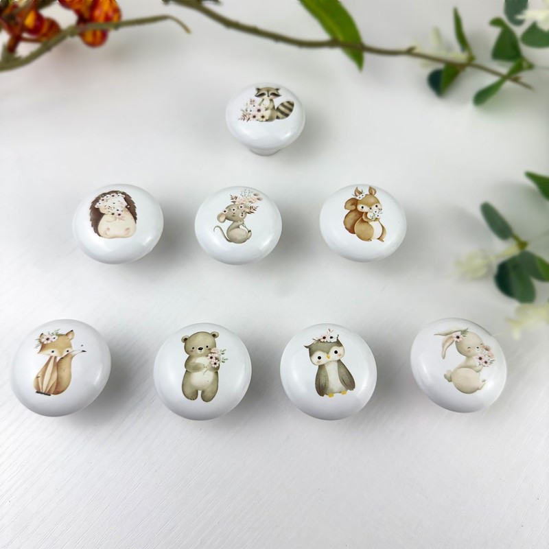 Lasyman 8Pack1.5 Ceramic Flower Safari Animals Cabinet Handle Knob Rabbit