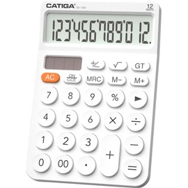 CATIGA 12 Digit Desktop Calculator with Large LCD Display, 4 Funtions Calculator, Round Design Big Button, Solar and Battery Dual Power, Standard Function for Office, Home, School, SD-1292