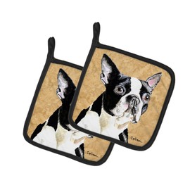 Caroline's Treasures SC9140PTHD Boston Terrier Wipe Your Paws Pair of Pot Holders Kitchen Heat Resistant Pot Holders Sets Oven Hot Pads for Cooking Baking BBQ, 7 1/2 x 7 1/2