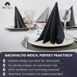 mon bijou Fabric Napkins Light Grey Set of 6 - 100% Organic Cotton GOTS Certified - Elegant Fabric Napkins 45 x 45 cm - Washable & Sustainable - For Kitchen, Guests, Dining Table, Everyday Decoration