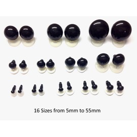 Pack of 25 Pairs - Solid Black Eyes with Plastic Backs - 12mm - Safety Eyes for Soft Toy or Teddy Bear Making