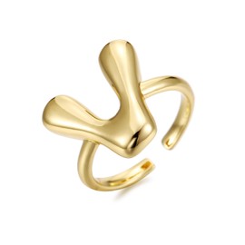 Winssigma 18K Gold Plated Initial Adjustable Ring for Women(V)