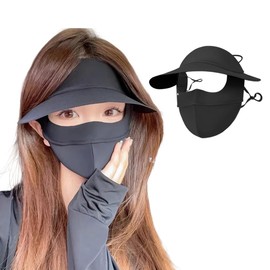 [mxcgzl] フェイスカバー つば付き uvカット 日焼け防止マスク フェイスガード付き 冷感 夏用 UPF50+ 紫外線対策 息苦しくない レディース 顔痩せ 通気性 調整可能 帽子付き スポーツ アウトド ランニング 釣り 通勤 ギフト (ブラック)