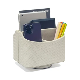 UnionBasic Rotating Desk Organizer, 360 Desk Spinning Caddy, Desktop TV Guide/Mail/Media/Remote Controller Holder Organizer, Woven Beige