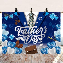 Happy Father's Day Banner Backdrop I Love Dad Fathers Day Decorations 7x5FT Blue and Silvery Balloons Thank You Daddy Background Best Dad Ever Party Supplies Photo Props