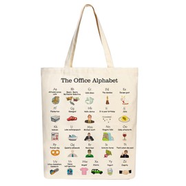 The Office Alphabet Tote Bag TV Show Merchandise Fans Kitchen Gifts Reusable Grocery Canvas Theme Presents for Office/Women/Sister, Shoulder/Travel/Work, White