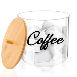 homicozy Coffee Pod Holder with Bamboo Lid, Large Capacity 80-Ounce Clear Countertop Storage for Coffee Capsules, K Cup Organizer for Keurig/Nespresso, coffee filter holder, Coffee Bar Accessories